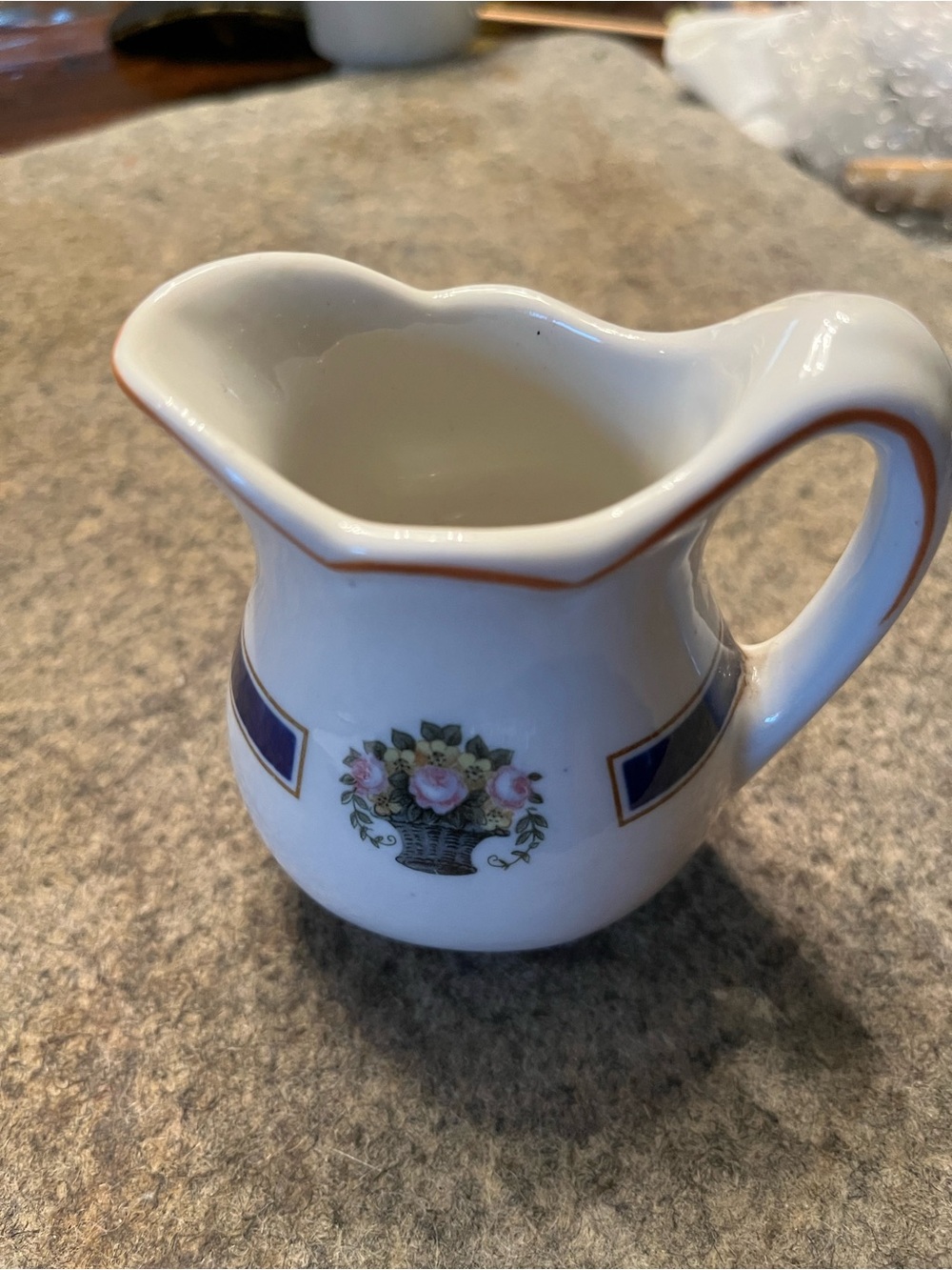 Classic Floral Ceramic Creamer Pitcher in White with Pink Roses